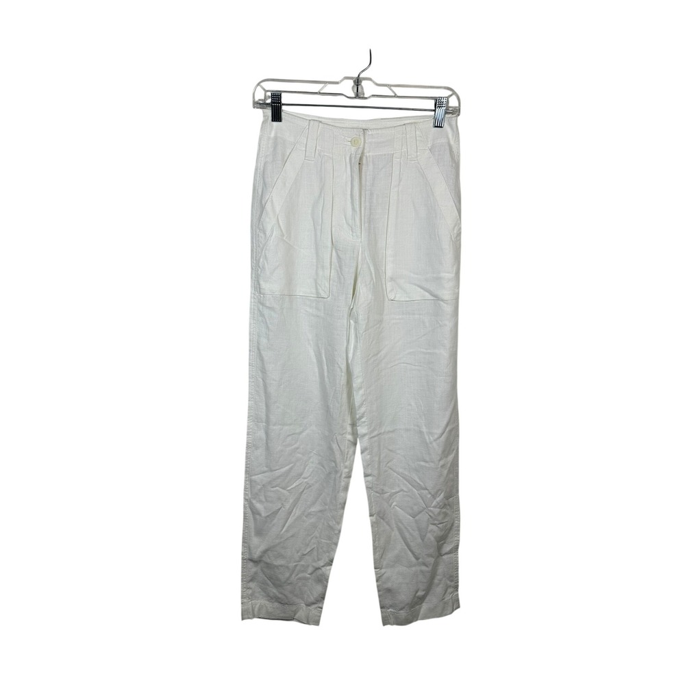 J.Crew Linen Blend Pants Women 00 White NEW Re-Imagined High Rise BW529